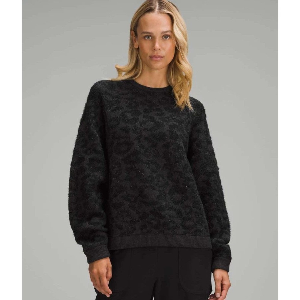 Lululemon Wool-Blend Jacquard Sweater Knit Leopard Size XS Graphite Grey Cozy